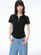 Women's Ruched Henley T-Shirt with Silk Blend